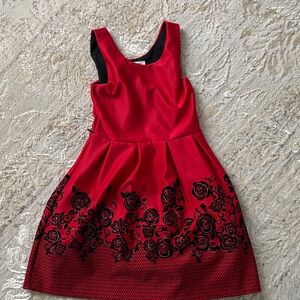 Knitworks Red and Black Floral Kids Dress
